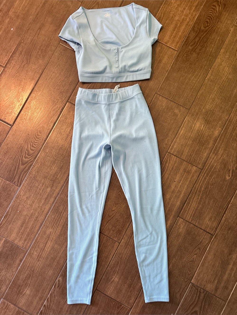 ALO Yoga Ribbed Leggings and Crop Top Set Size XXS/XS
